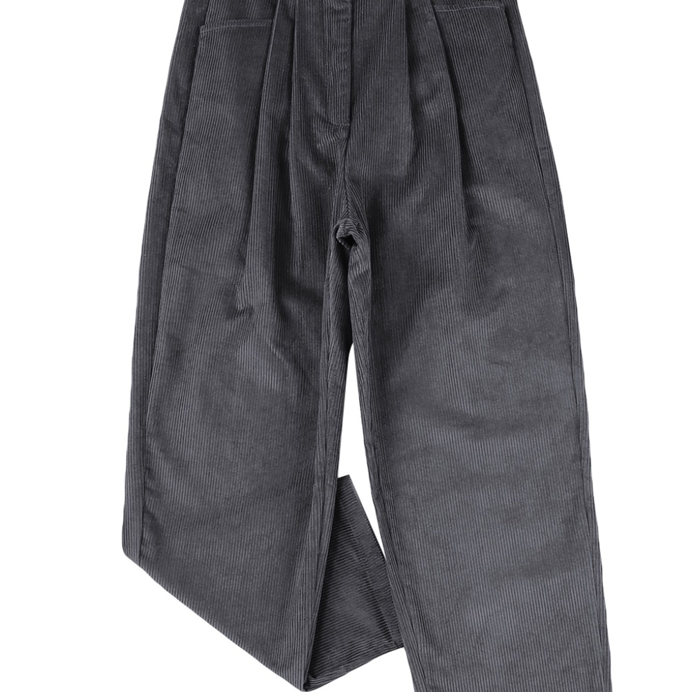 B057 Gray Corduroy High Waist Straight Leg Pants - Picture 3 of 3